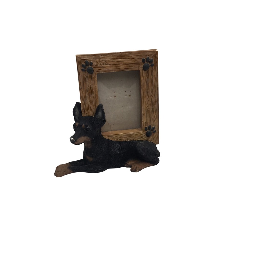 Doberman Pinscher Dog Picture Frame Resin Wood Grain Paw Prints Black Tan 2005
